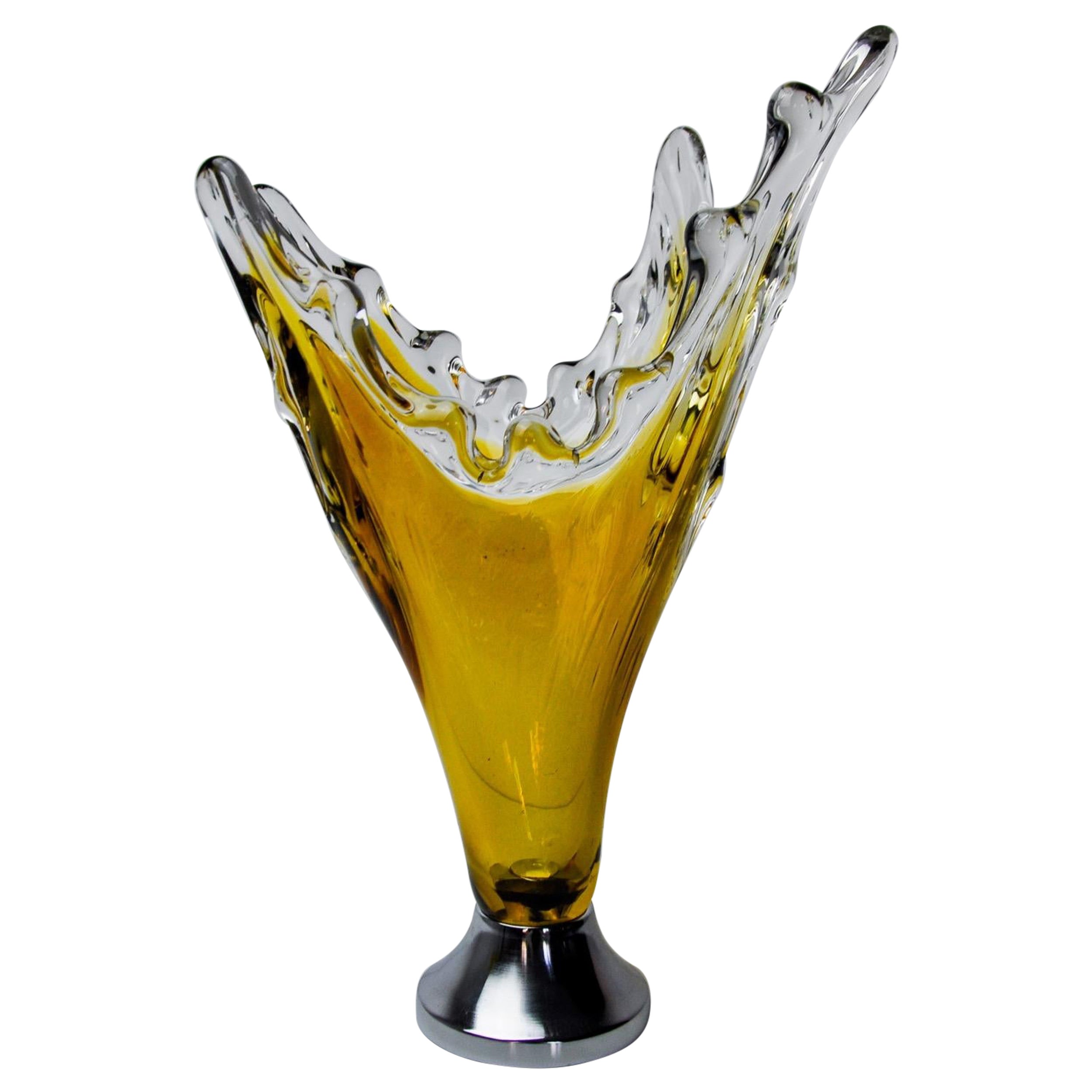 Vase Murano Glass Sommerso en verre de Murano jaune, Italie, 1970 en vente