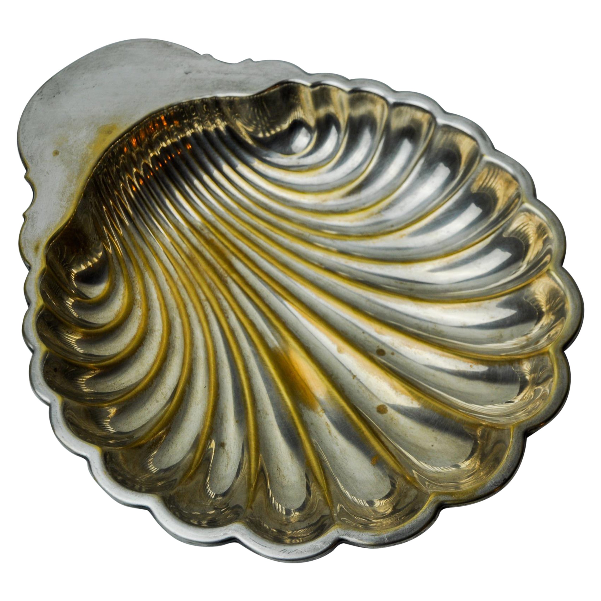 Shell empty pocket, brass, silver plated, Spain, 1970 For Sale