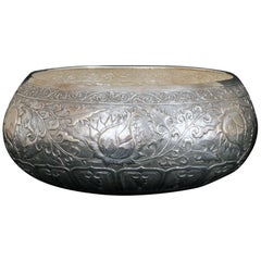 Contemporary Hand-Worked Solid Silver Bowl, Chinese Floral Motif, Centerpiece 5
