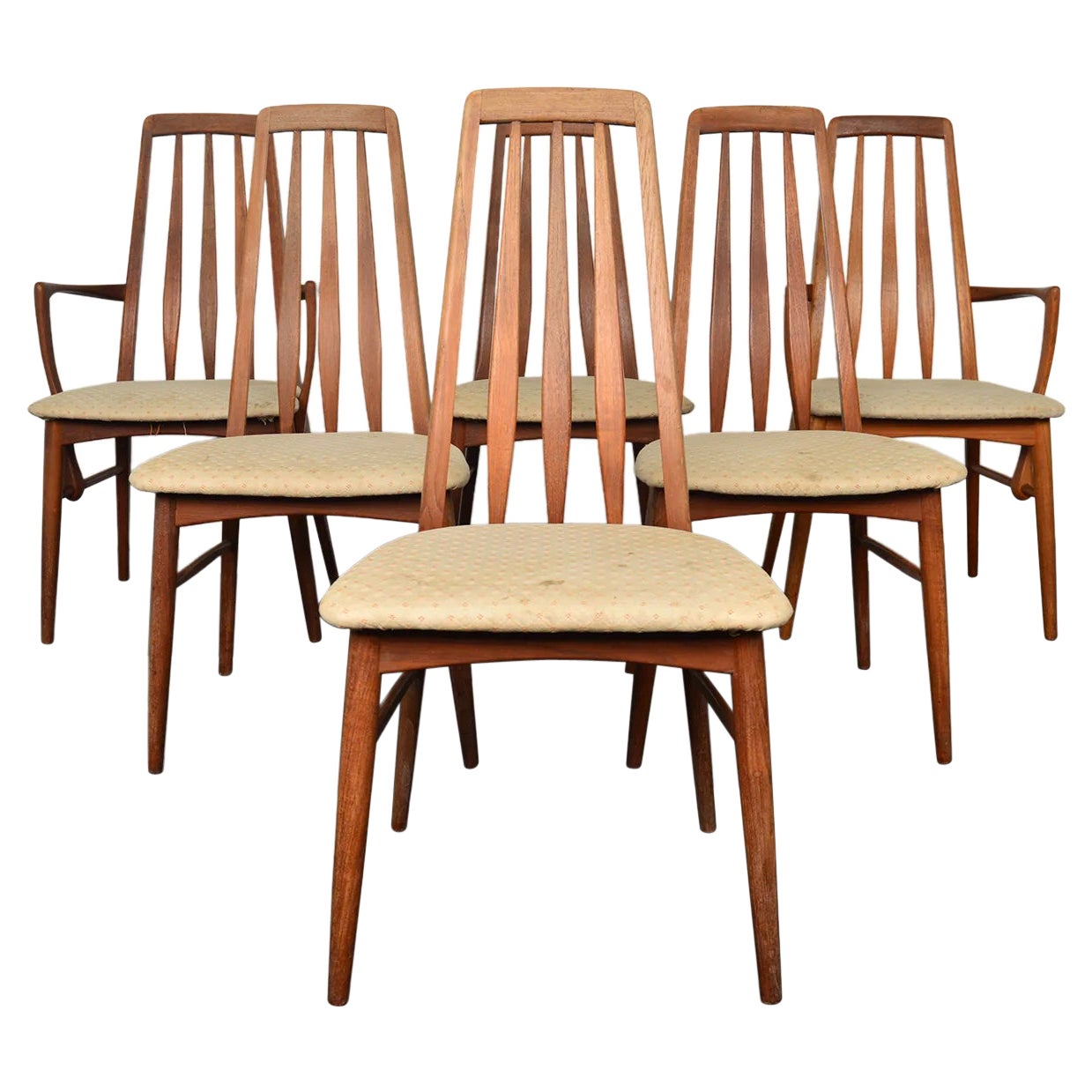 Set of Six Eva Highback Dining Chairs in Teak For Sale