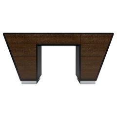 Obsidian Desk - Modern Black Lacquered Desk with Chromed Plinth