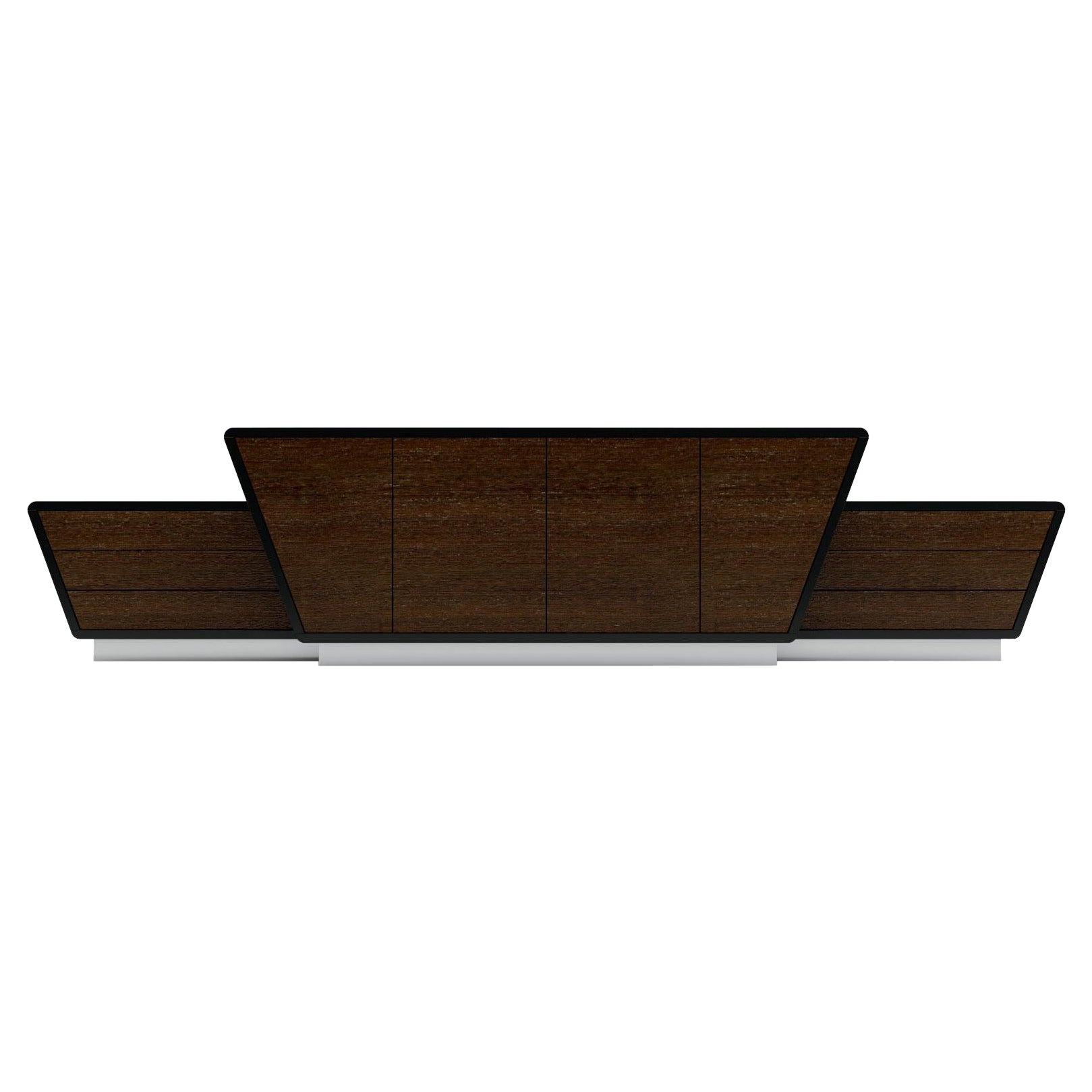 Obsidian Large TV Console - Handcrafted Black Lacquer Console with Chrome Plinth