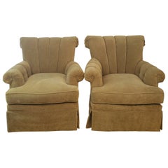 Dreamy Pair of Celadon Green Velvet Plush Upholstered Club Chairs