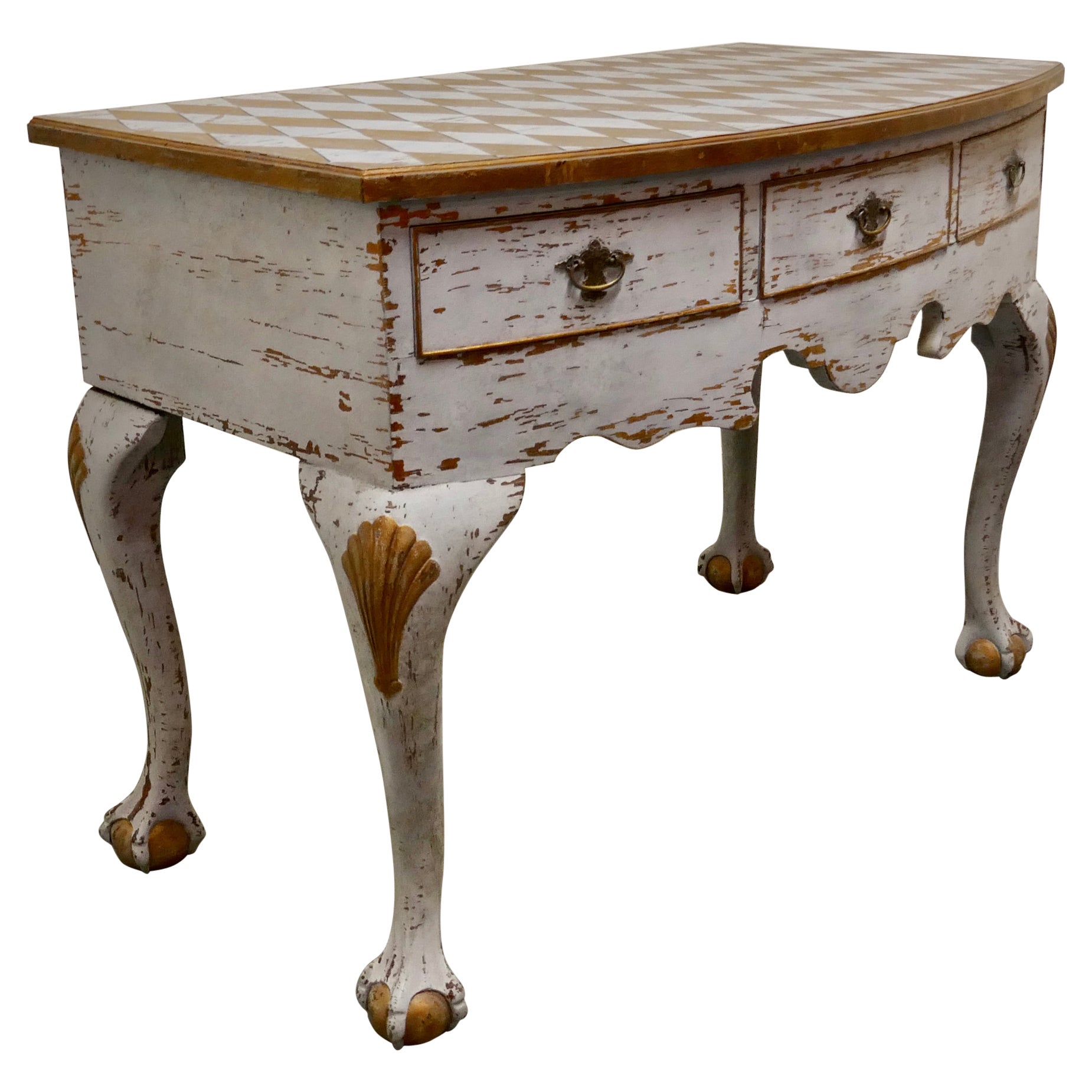 Georgian Baroque Bow Front Painted Console Side Table    For Sale