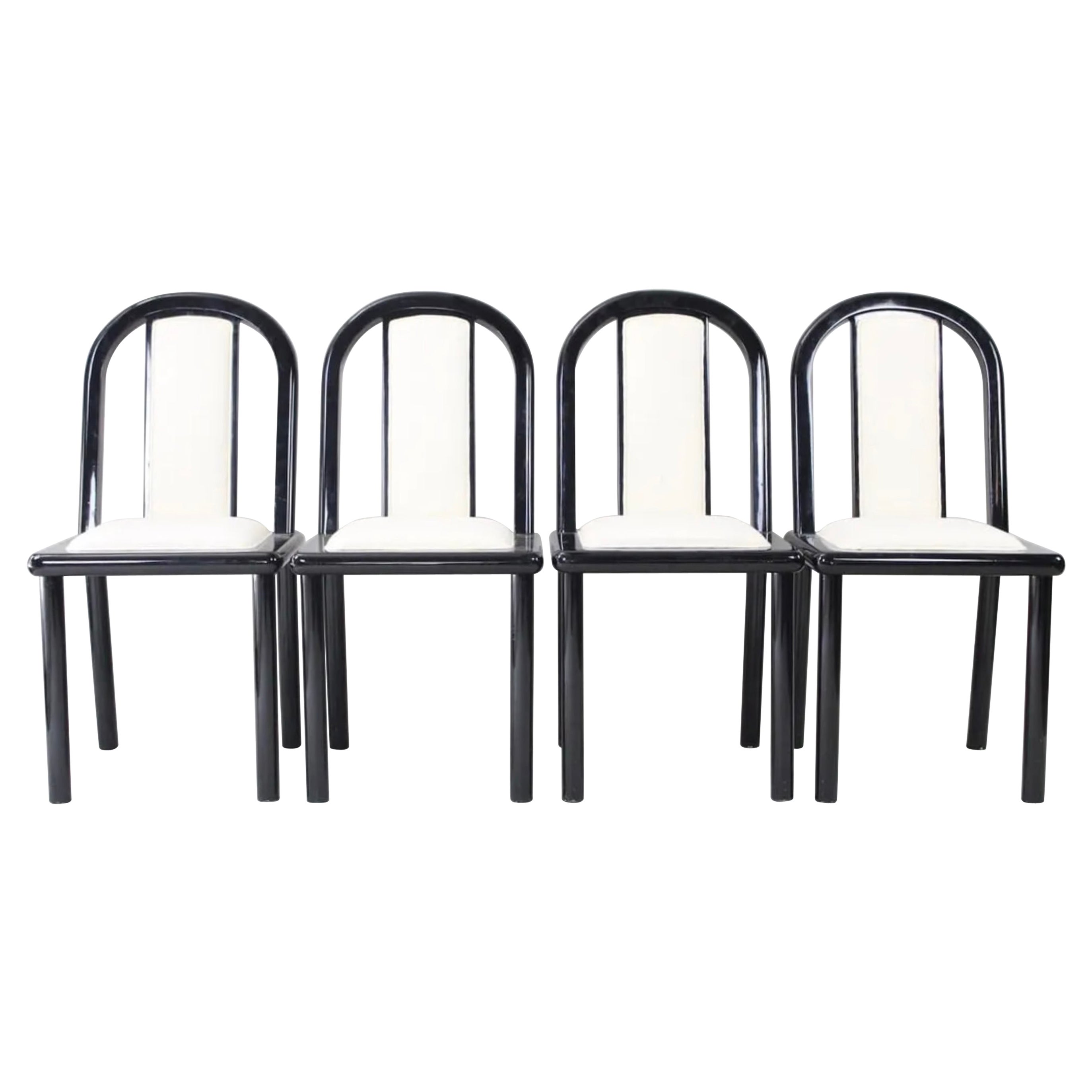 4 Post Modern Black Lacquer curved dining chairs Robert Mallet Stevens Style