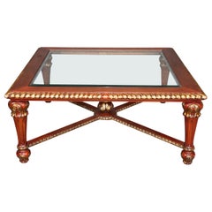 Large Maitland Smith Style And Beveled Glass Top Coffee Table Cocktail Table
