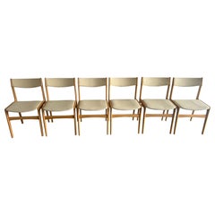 Vintage 6 Scandinavian modern white oak dining chairs tan upholstery 