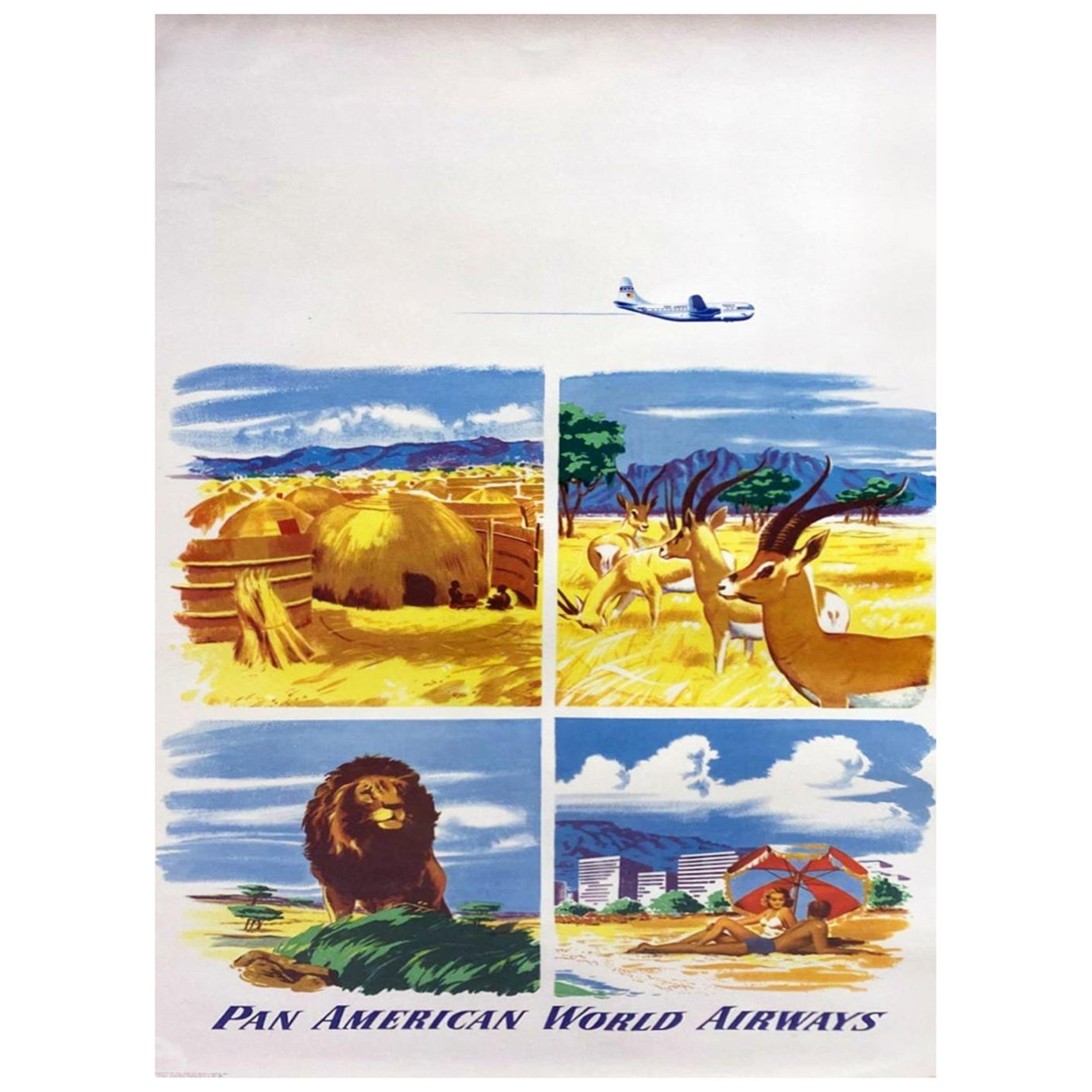 Affiche vintage d'origine d'Airbus Pan American World Airways, 1951