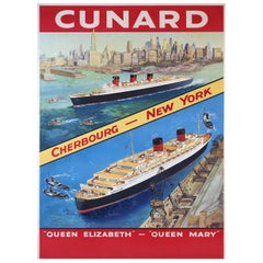 1946 Cunard - Queen Elizabeth - Queen Mary Original Vintage Poster
