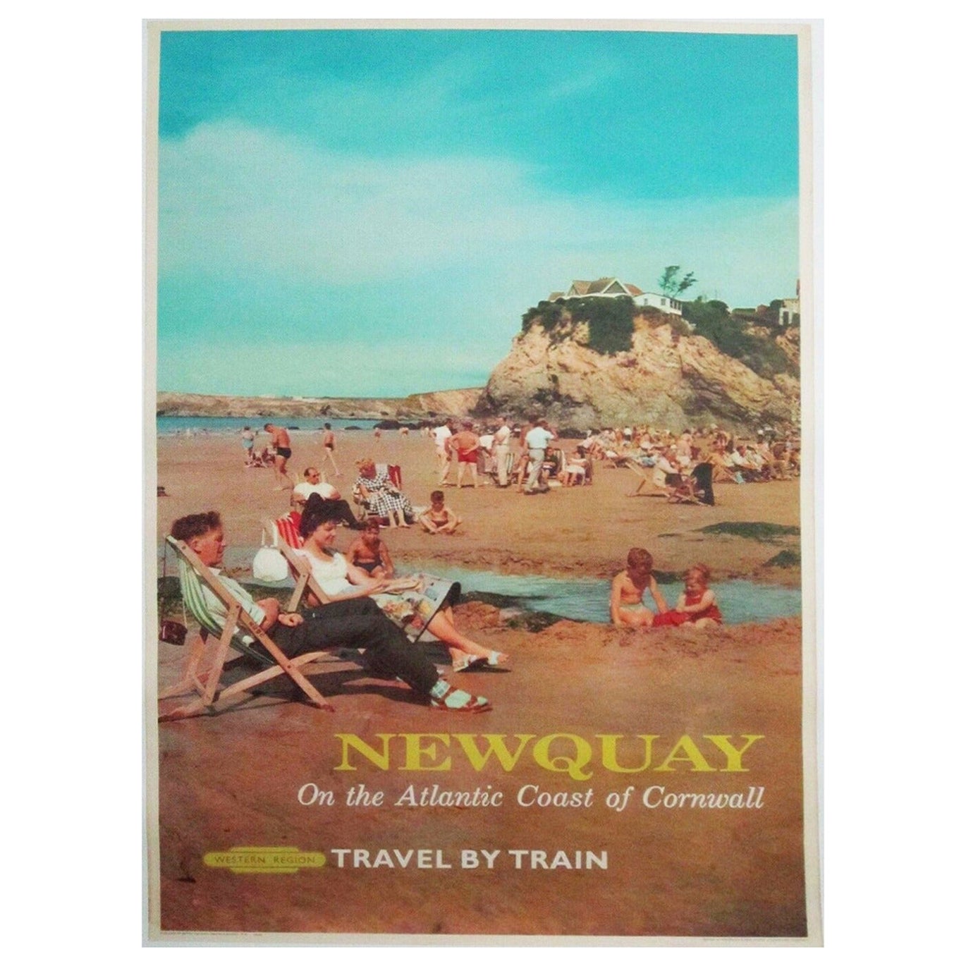 Affiche vintage d'origine de Newquay - Travel by Train - British Railways, 1962