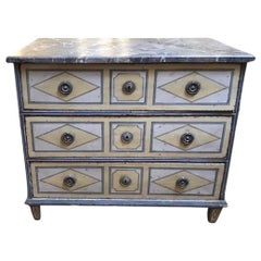 L. 18th Century Antique French Paint Decorated 3-Drawer Chest With Faux Mable 