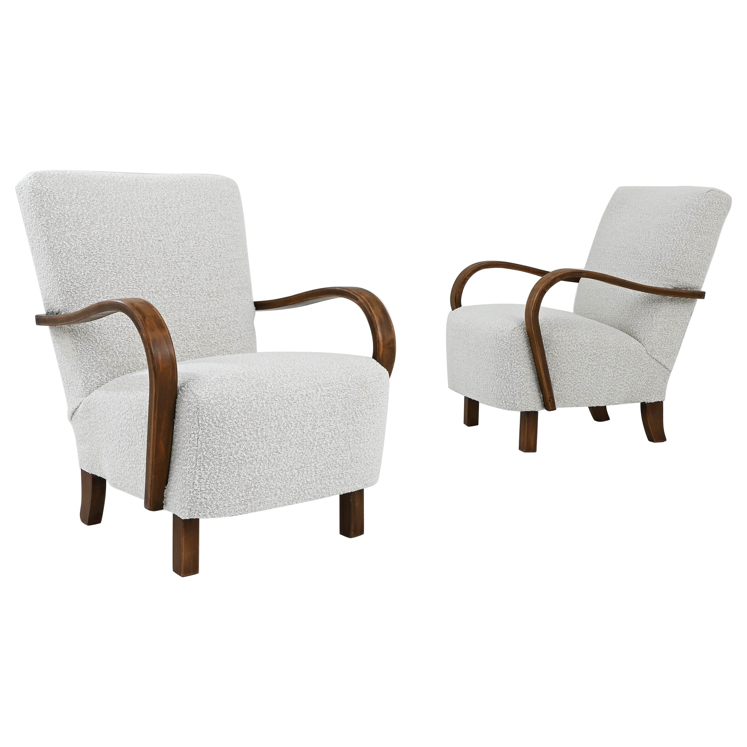Pair of 1930s Czech Upholstered Armchairs by J. Halabala