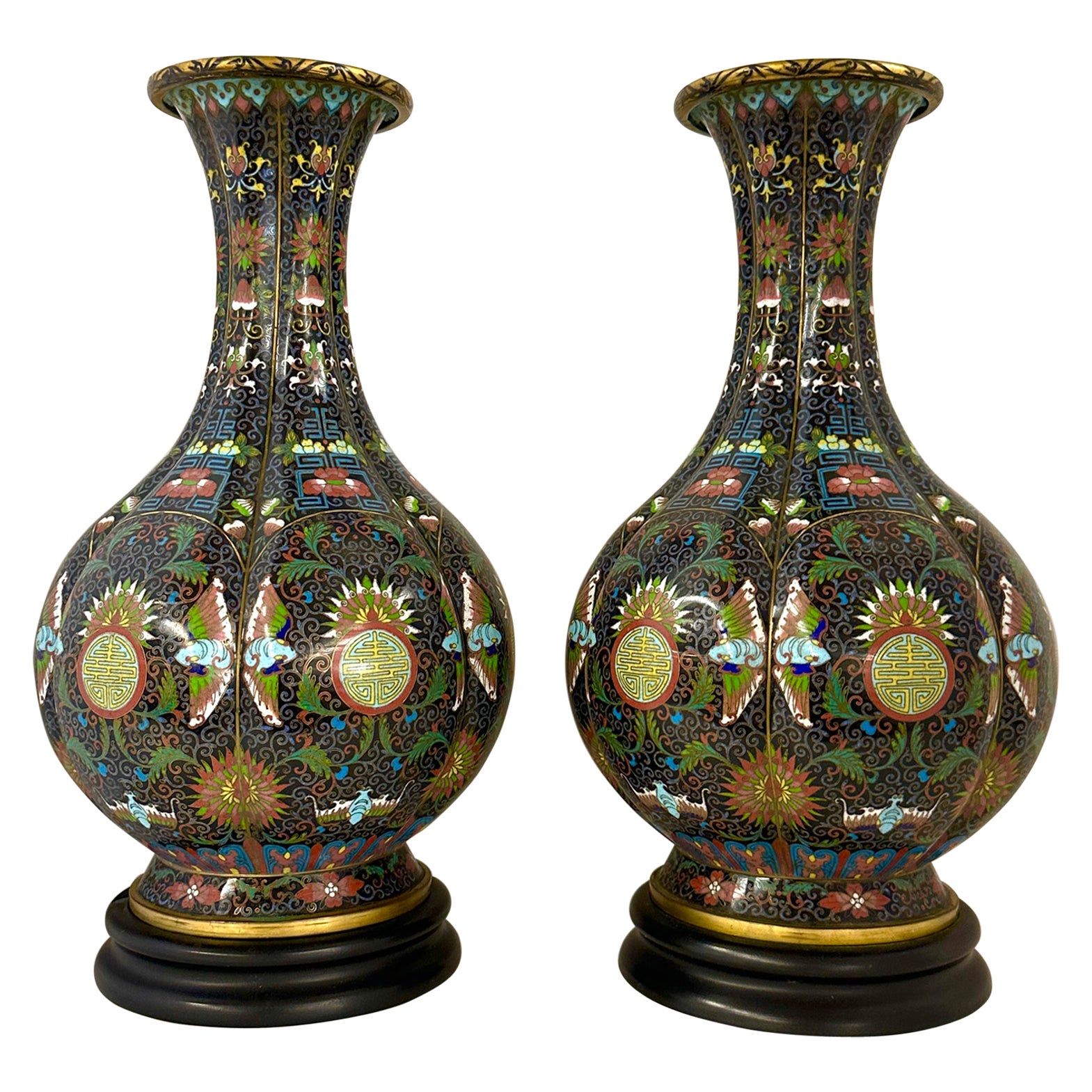 Pair 19th Century Chinese Cloisonné Vases For Sale