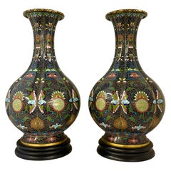 Antique Pair 19th Century Chinese Cloisonné Vases