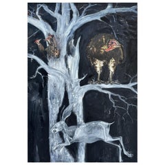 Geiler Gonzalez Öl/Papier Collage Gemälde auf Leinwand, Der Hase und der Geier
