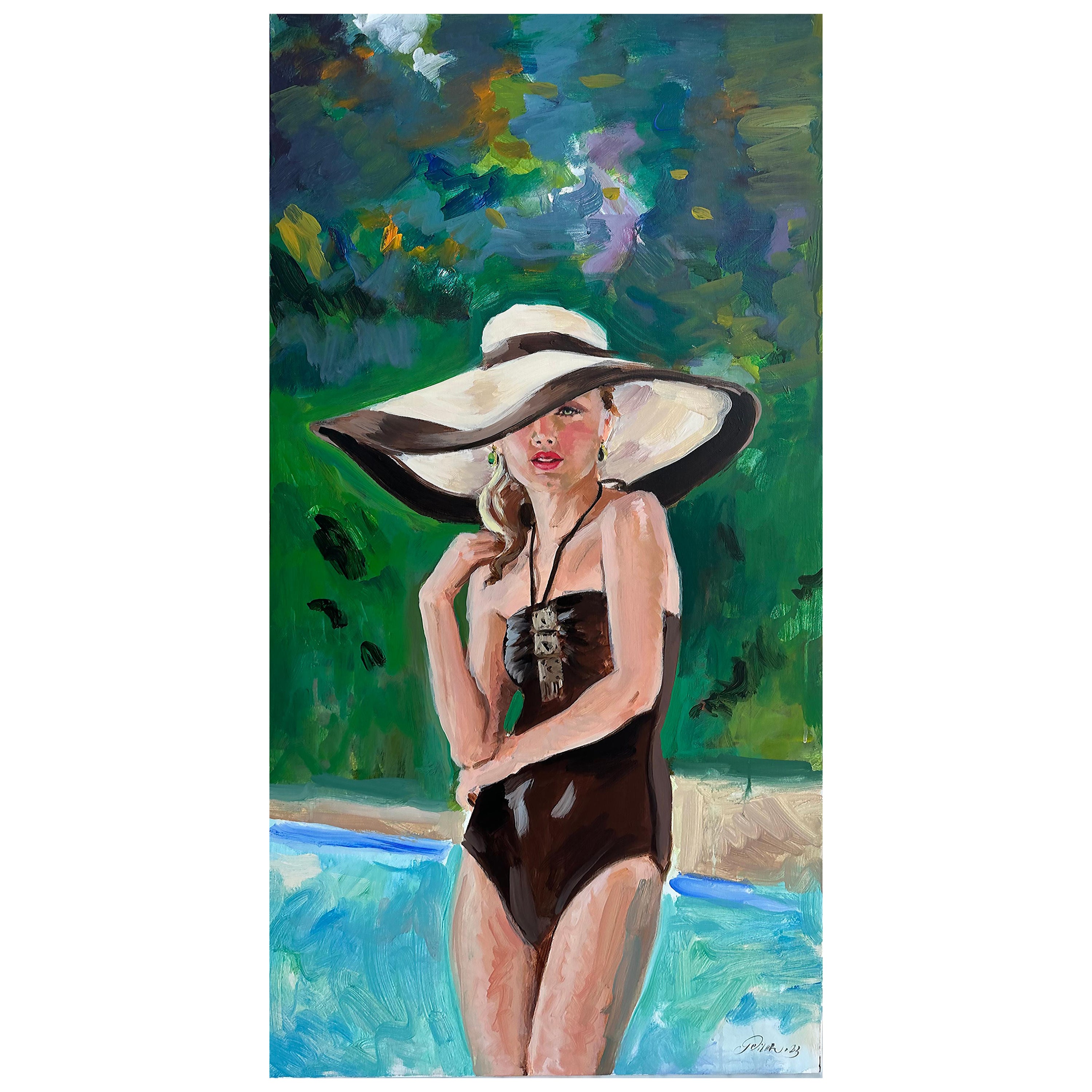 Cuban American Artist Geiler Gonzalez Painting "Woman with Hat"