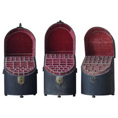 Antique Circa 1750 Trio of George II Shagreen & Red Velvet Knife Boxes