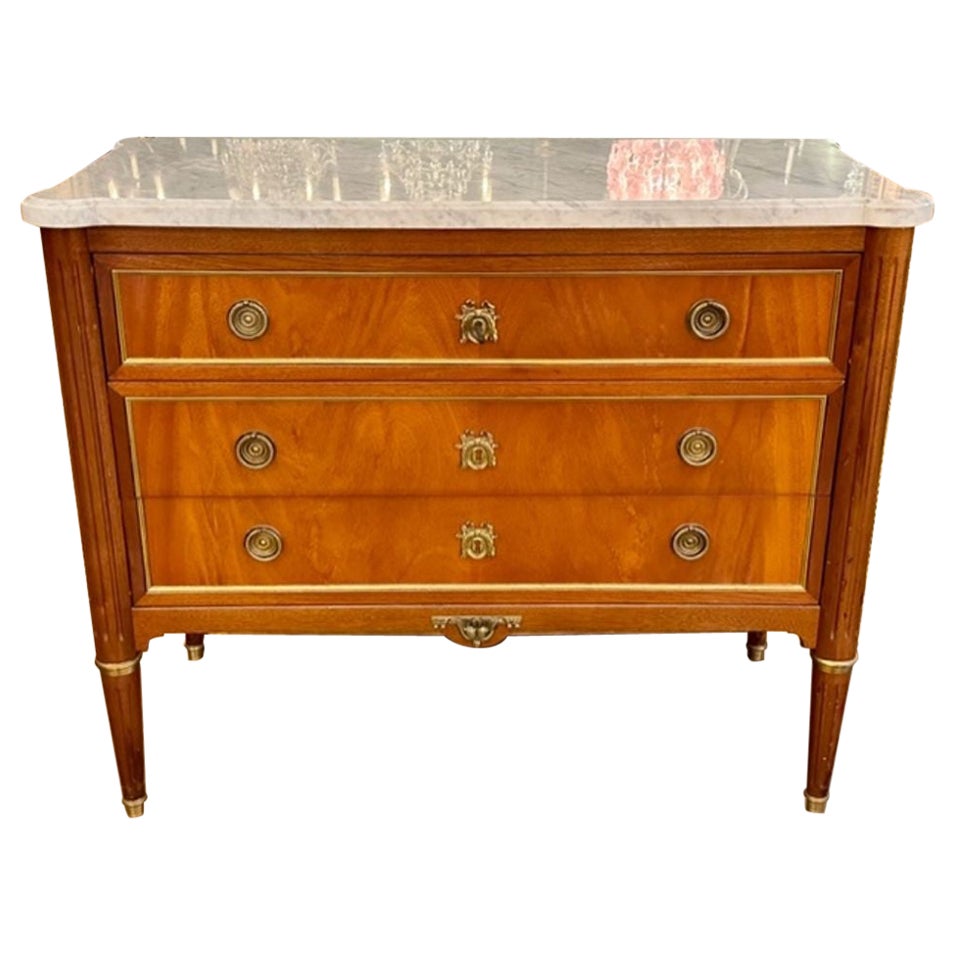 Mid 20th Century French Louis XVI Mahogany Chest with Carrara Marble For Sale