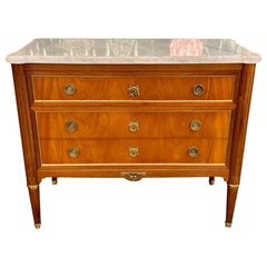 Mid 20th Century French Louis XVI Mahogany Chest with Carrara Marble