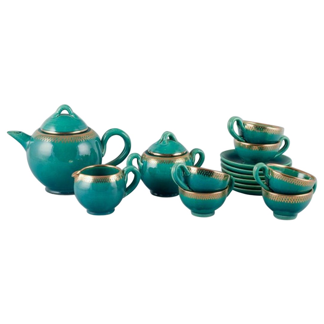 Accolay, France, complete ceramic tea service for six people.  For Sale