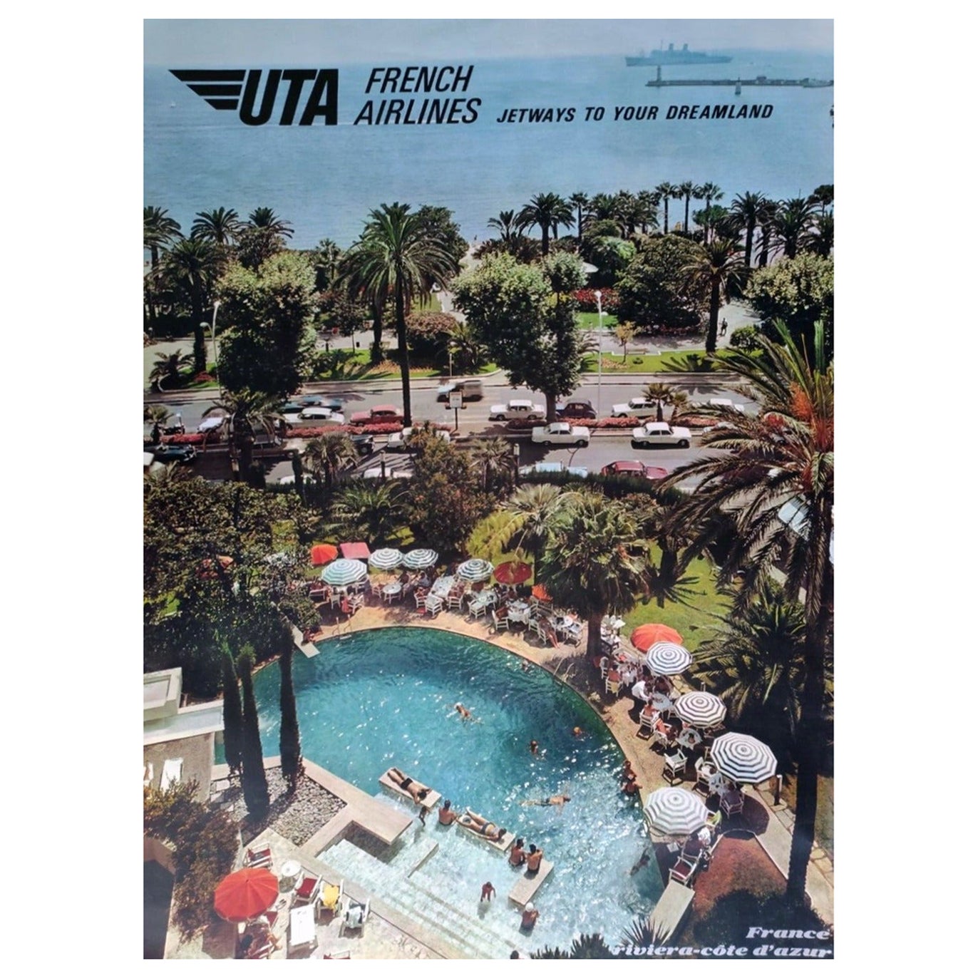 1967 UTA French Airlines - Riviera Cote d'Azur Original Vintage Poster