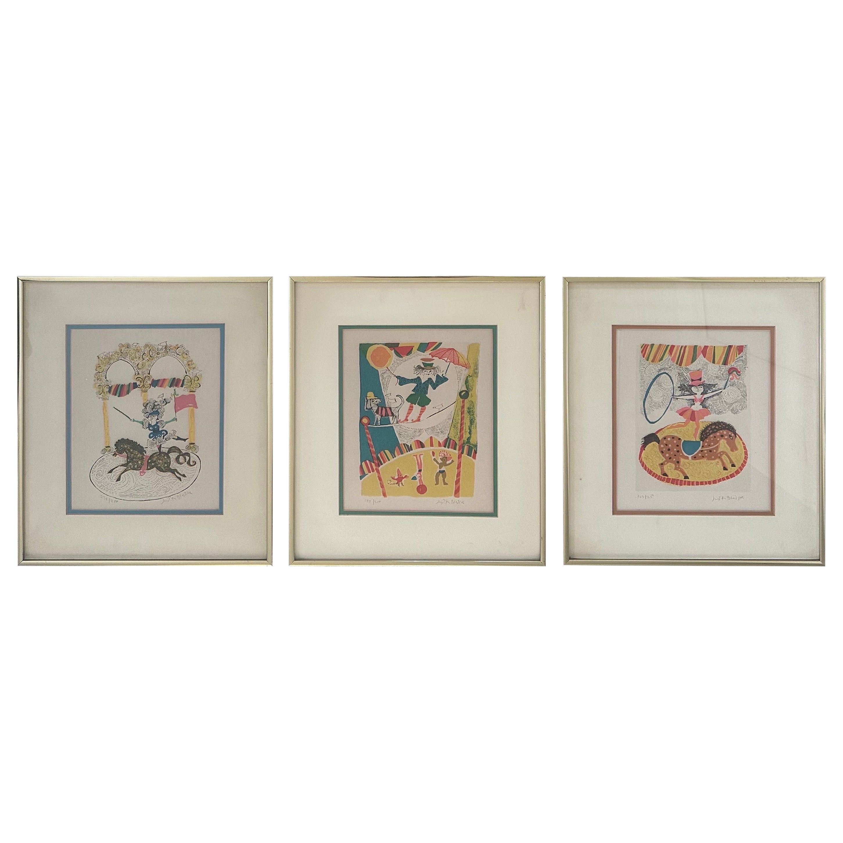 Conjunto de tres litografías vintage de edición limitada "Circo" de Judith Bledsoe en venta