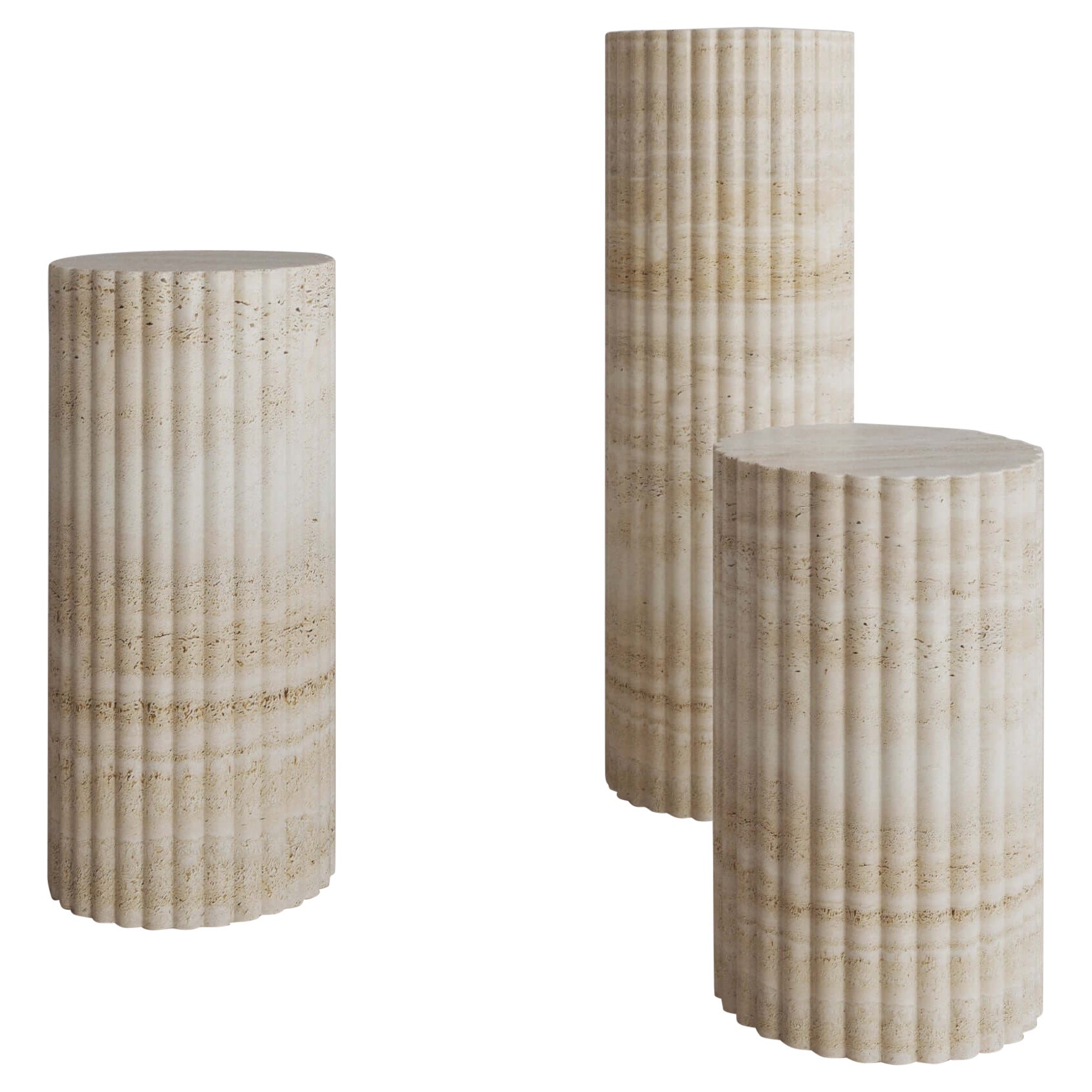 500mm Nude Travertine Antica Pedestal by the Essentialist For Sale