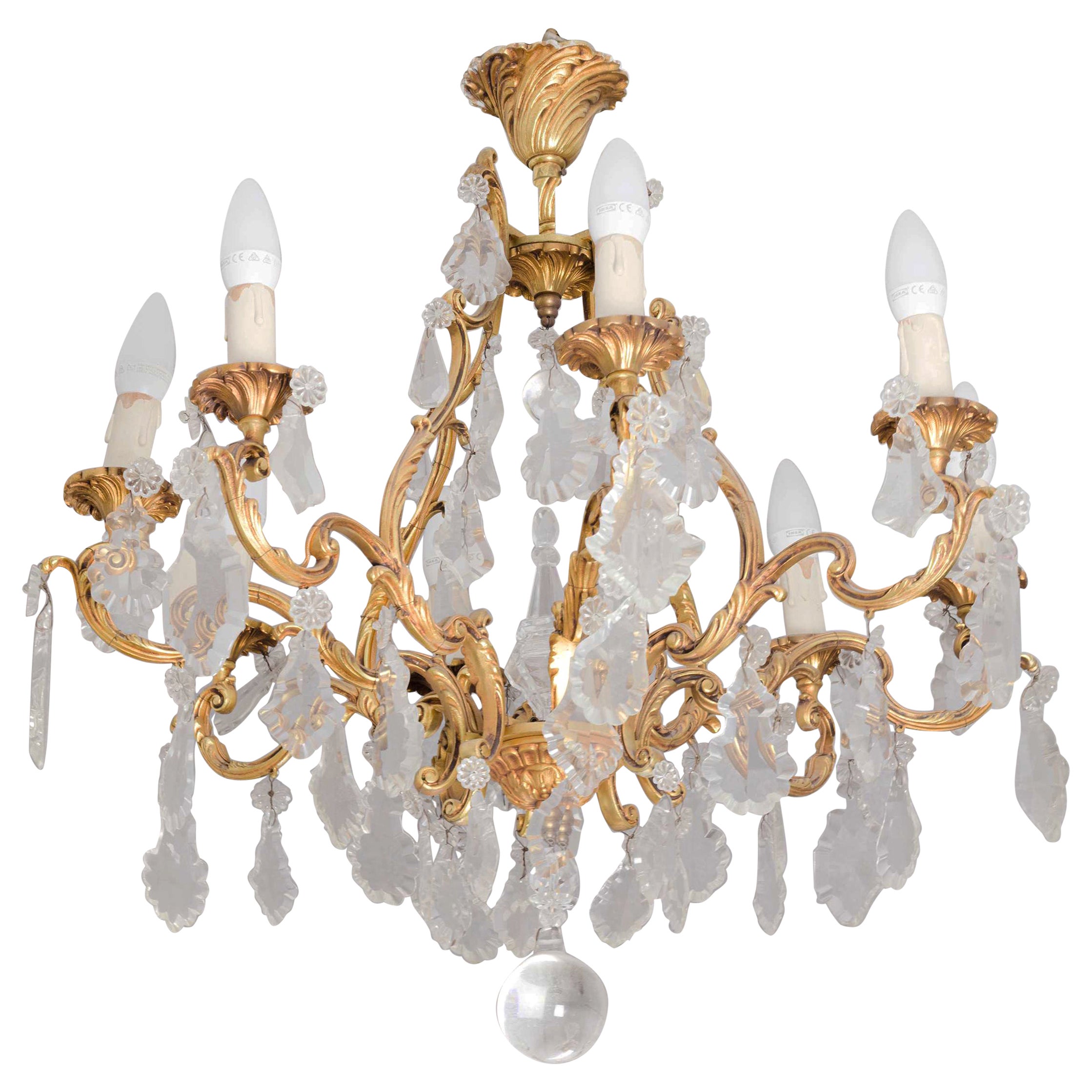 19th Century Six Candle Holder Crystal chandelier Louis XV For Sale at