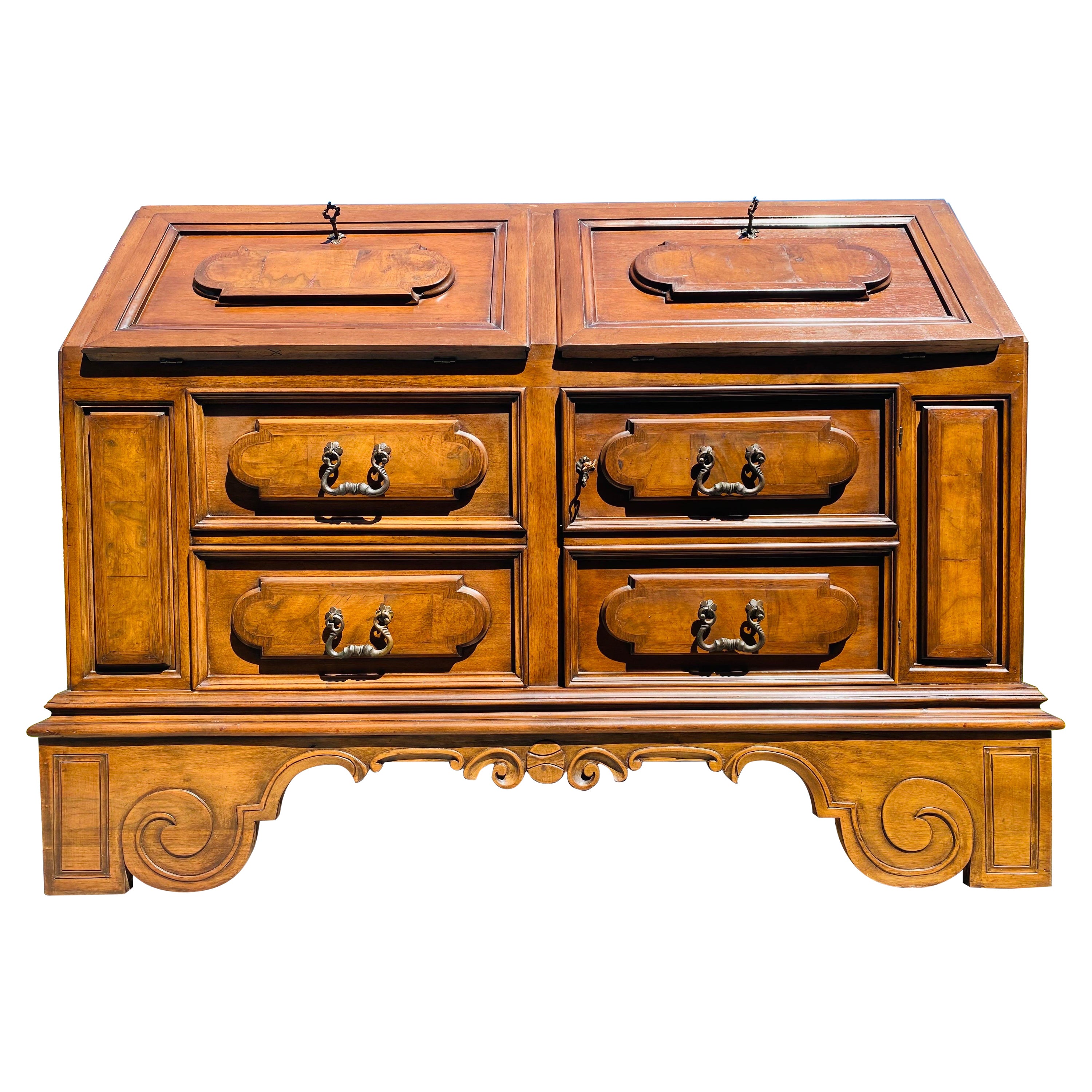 Mid century vintage Italian renaissance revival secretaries desk For Sale