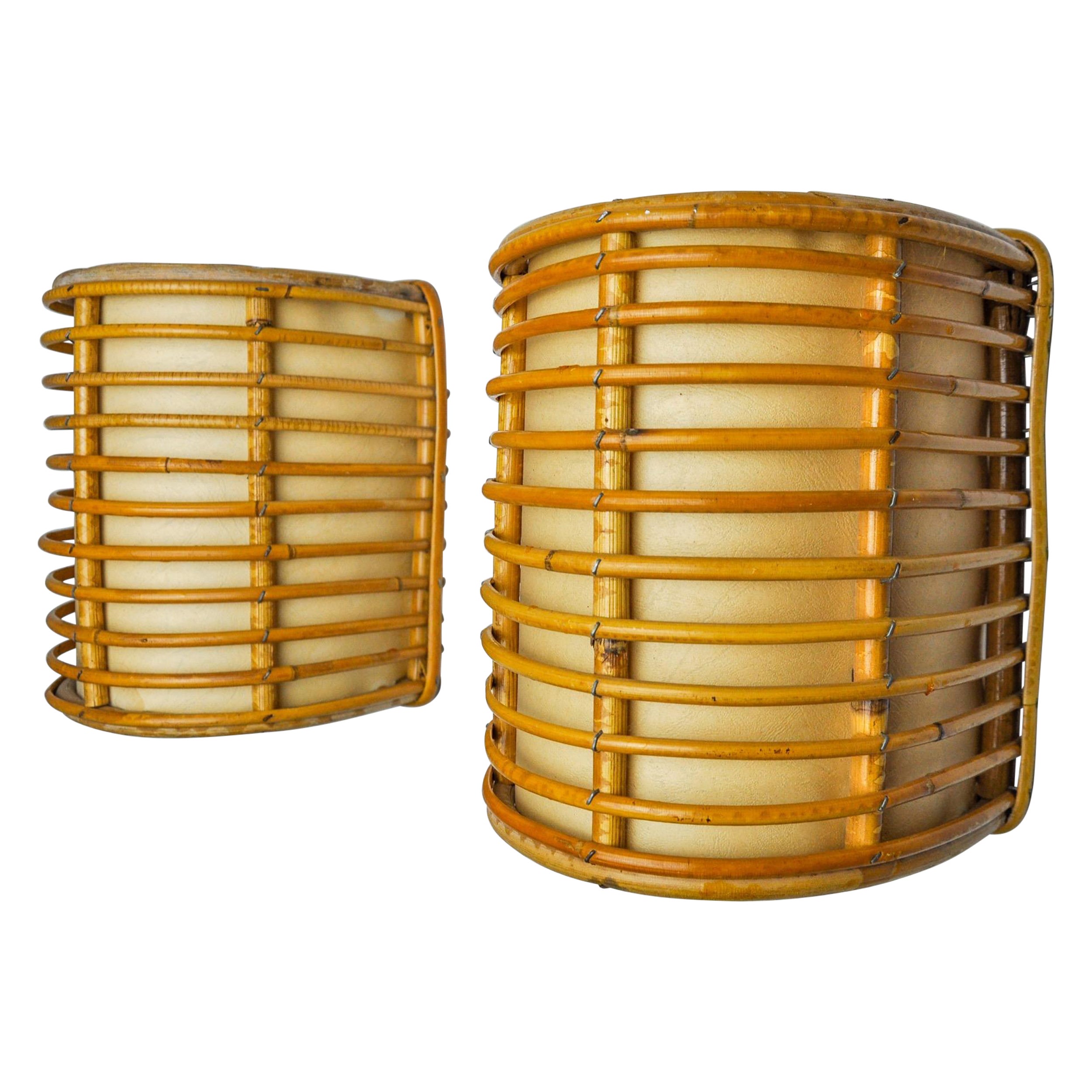 Pair of rattan sconces France 1960 For Sale