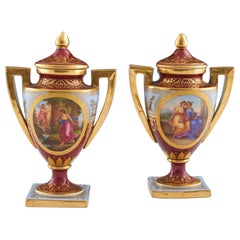 Pair Dresden Vienna Style Porcelain Vases c1890