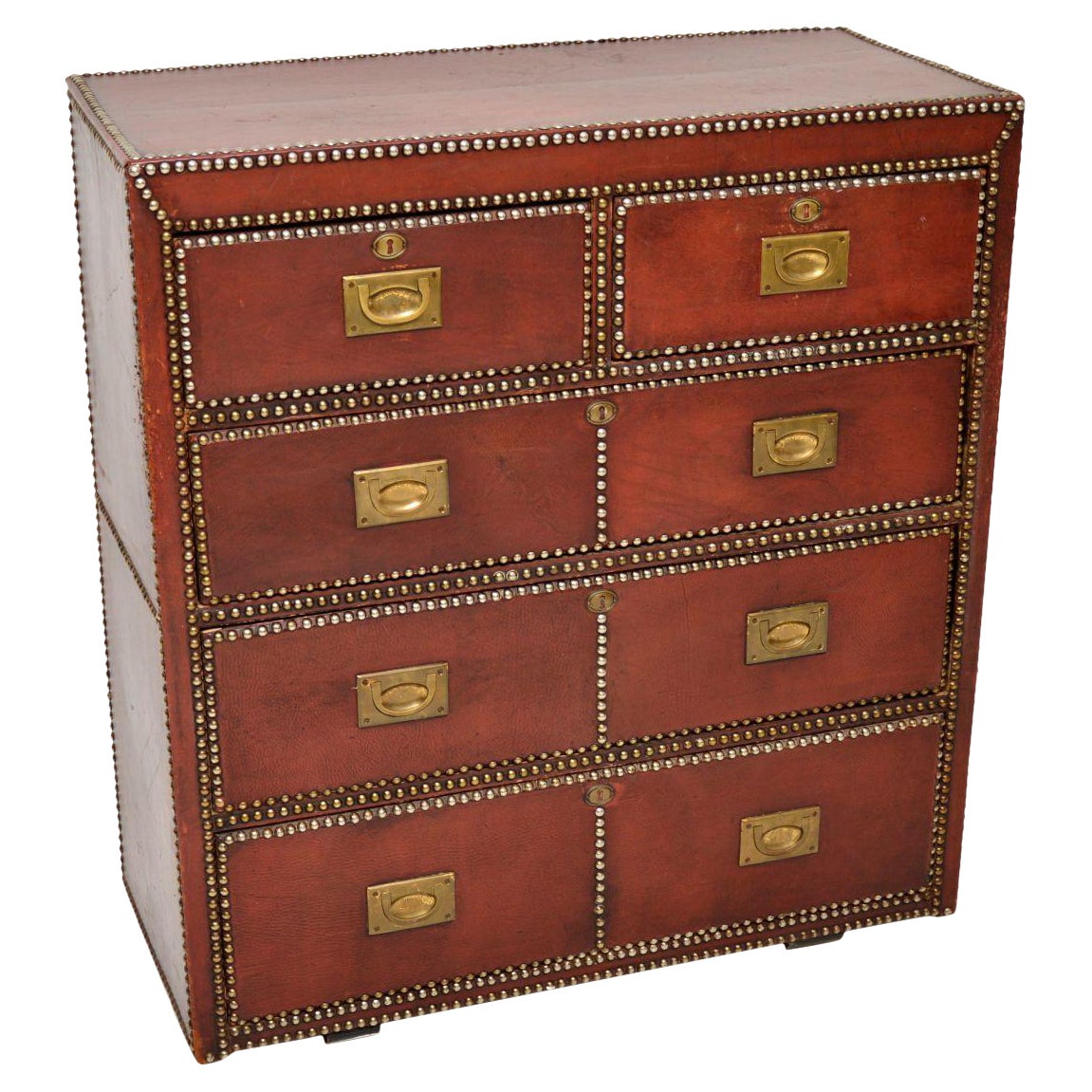 Antique Leather Bound Military Campaign Chest of Drawers