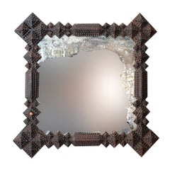 19th Century American Foxed Tramp art mirror  