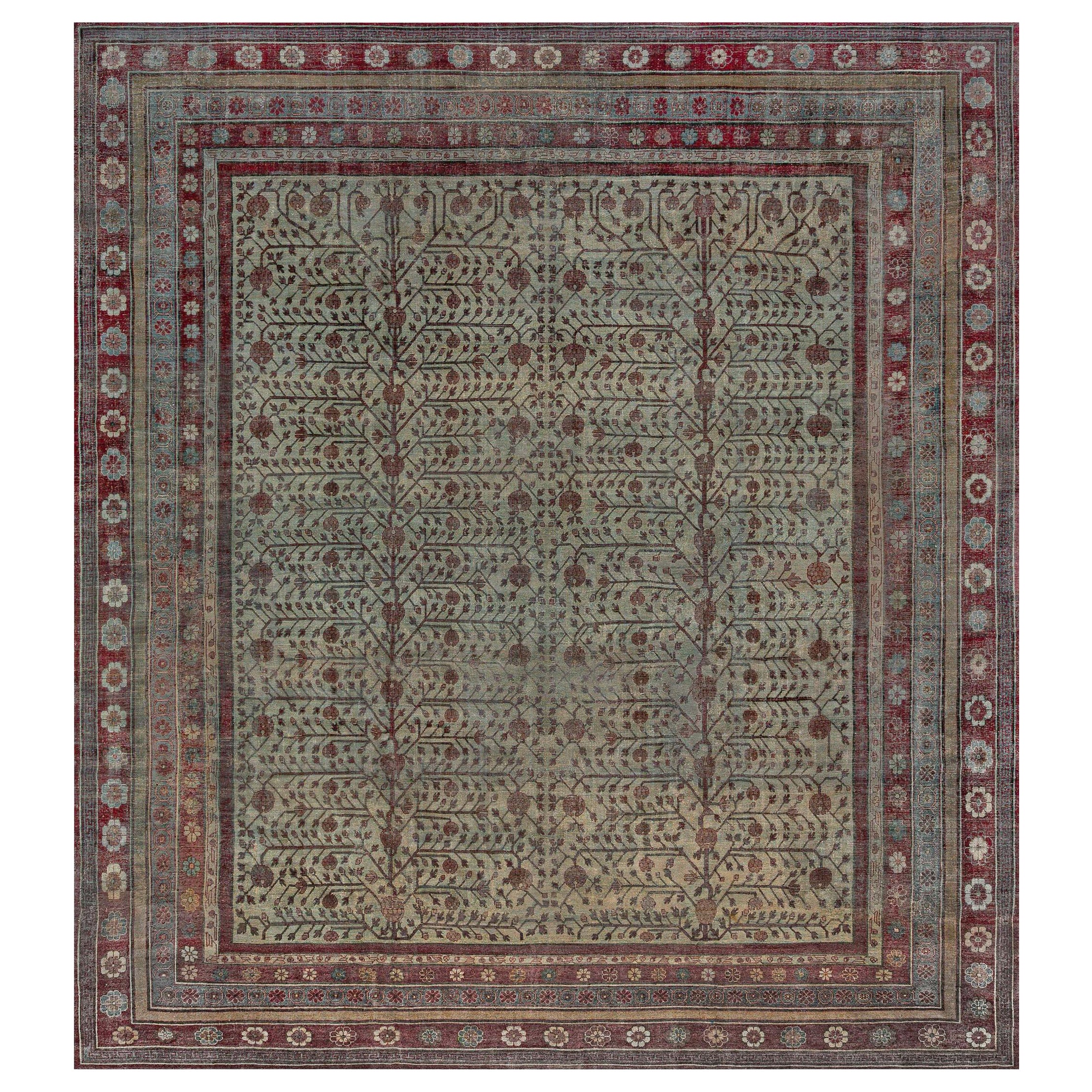 Mid-19th Century Yarkand Samarkand Silk Rug For Sale