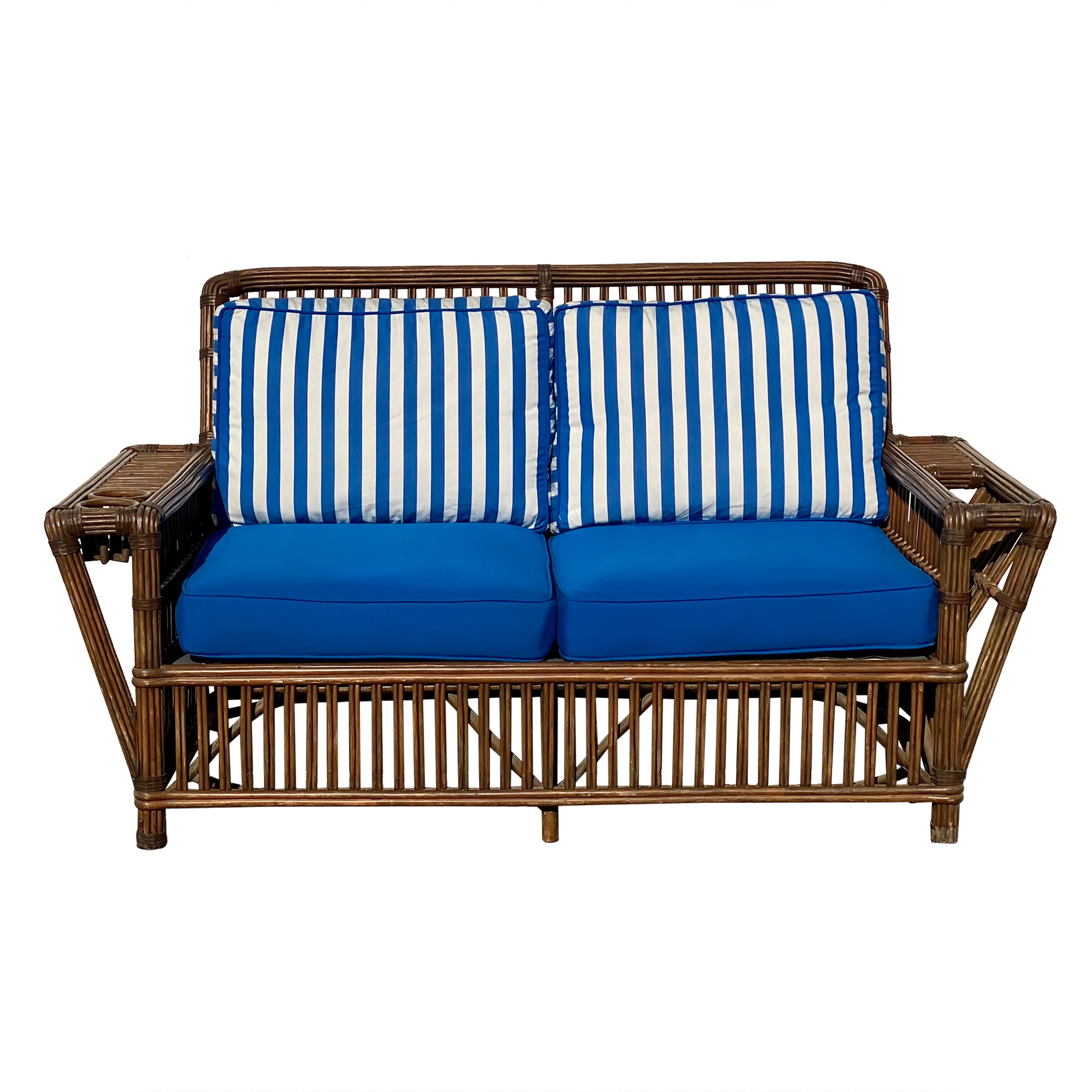 1980s Rare Palecek Sculptural Rattan President Sofa For Sale