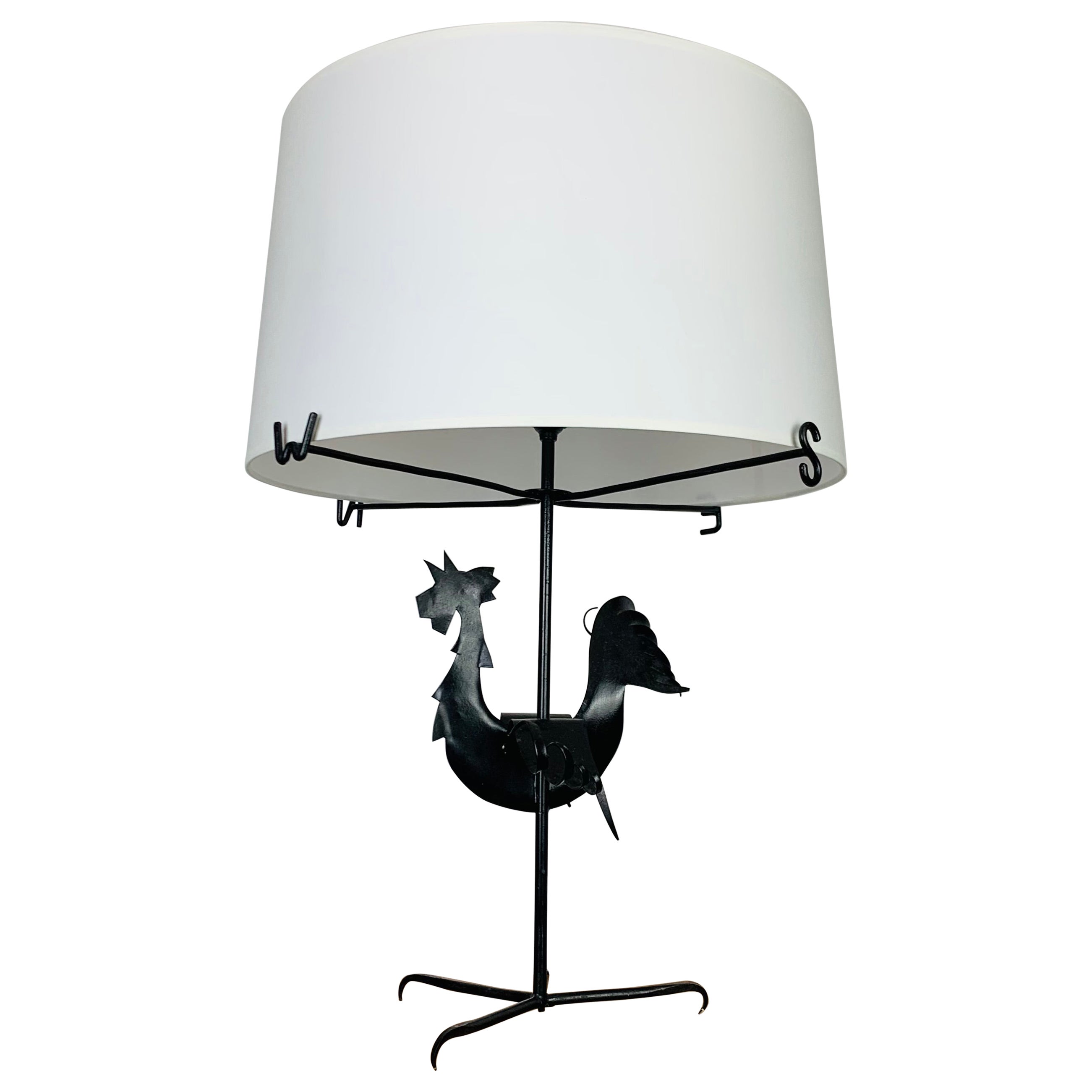 Jean Touret, rooster lamp, wrought iron