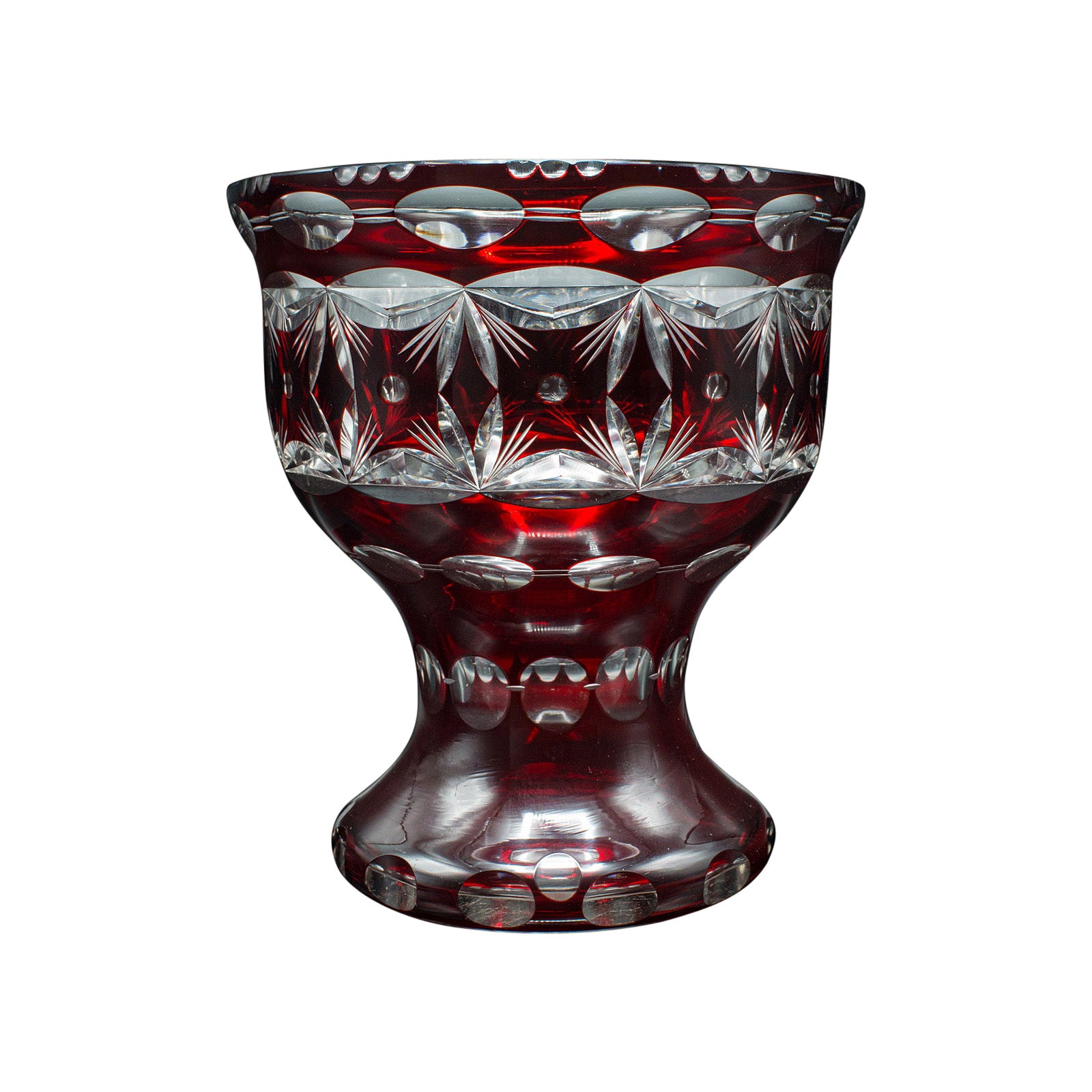 Antique Pedestal Bowl, Continental, Red Glass, Decorative Ice Bucket, Circa 1920 For Sale