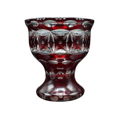 Antique Pedestal Bowl, Continental, Red Glass, Decorative Ice Bucket, Circa 1920