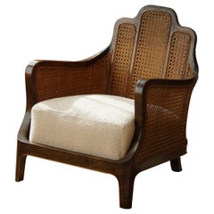 Antique 19th Century Lounge Chair in Rattan, Bouclé & Beech, British Colonial