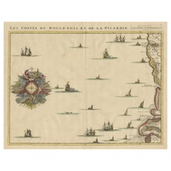 Antike Karte der französischen Küste in Boulogne und in der Picardy