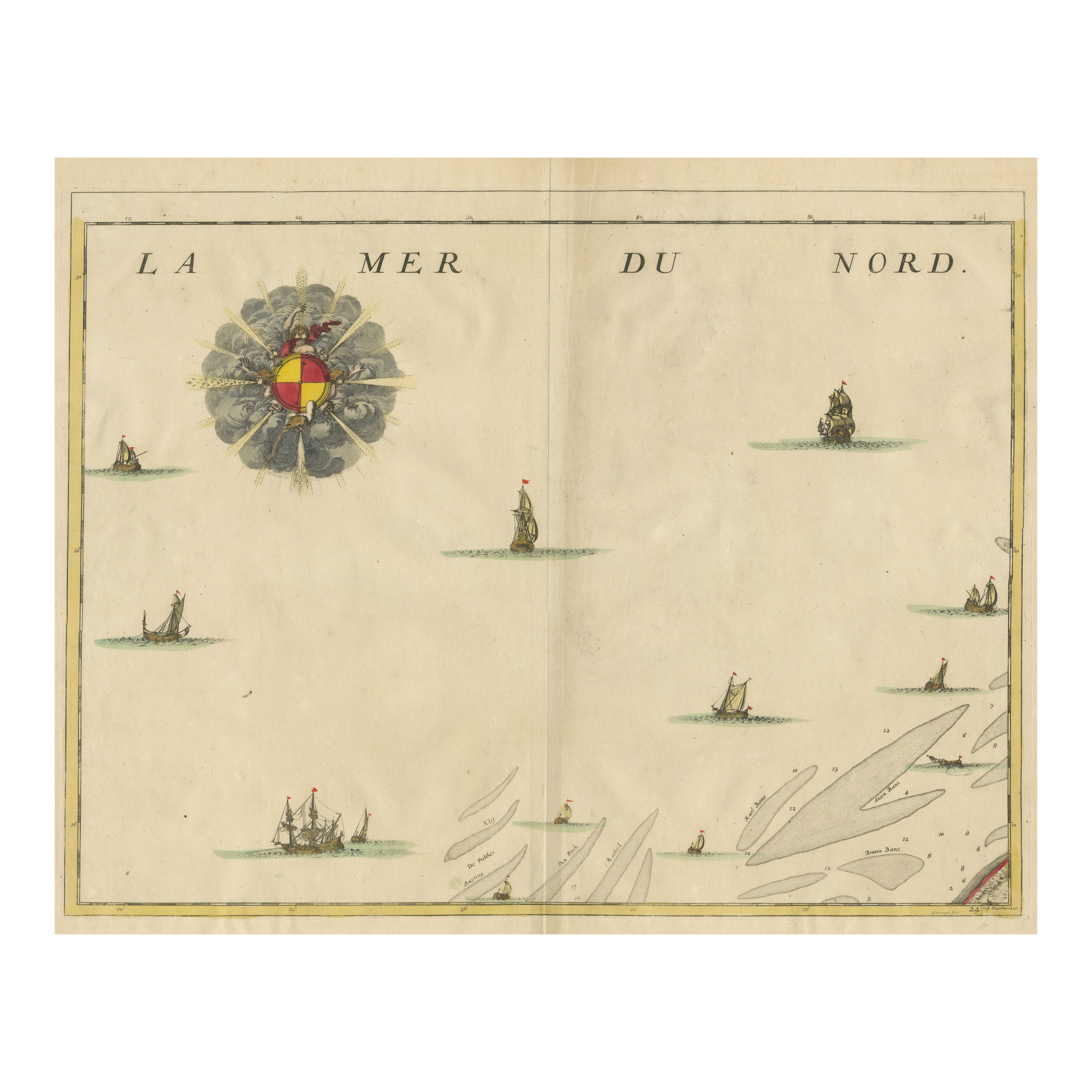 Antique Map of the North Sea and Dunkirk