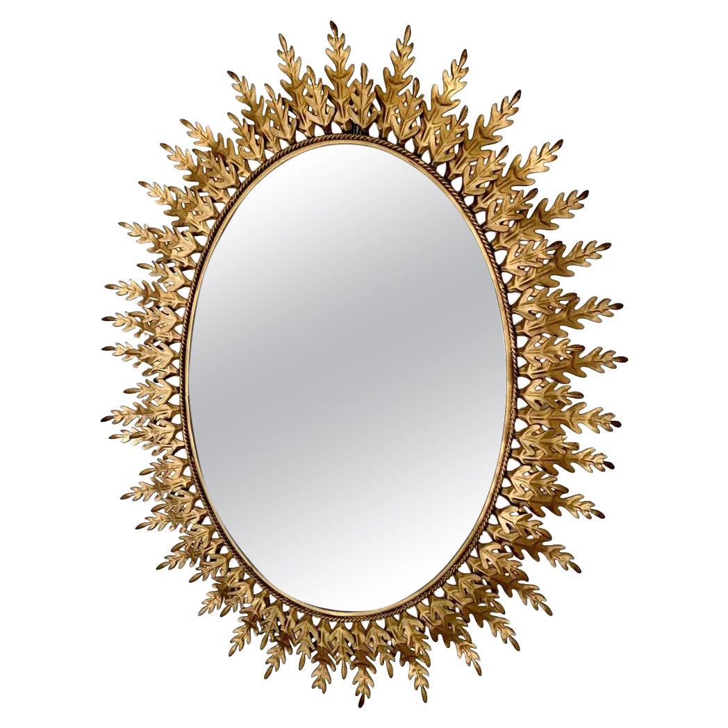 Specchio sunburst in ferro dorato, Italia anni 60