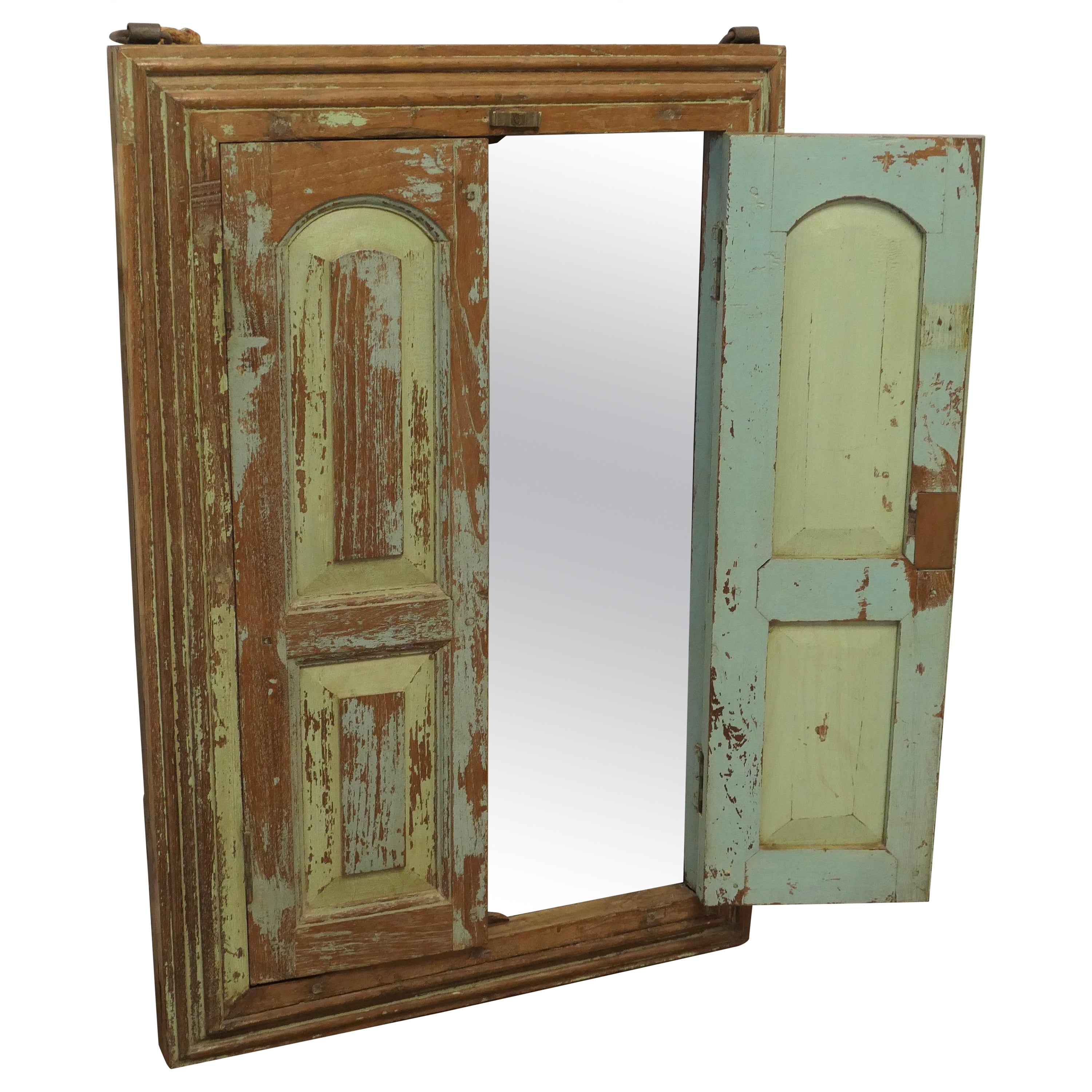 Wall Mirror Concealed by Heavy Oak Door Frame/Shutters    For Sale