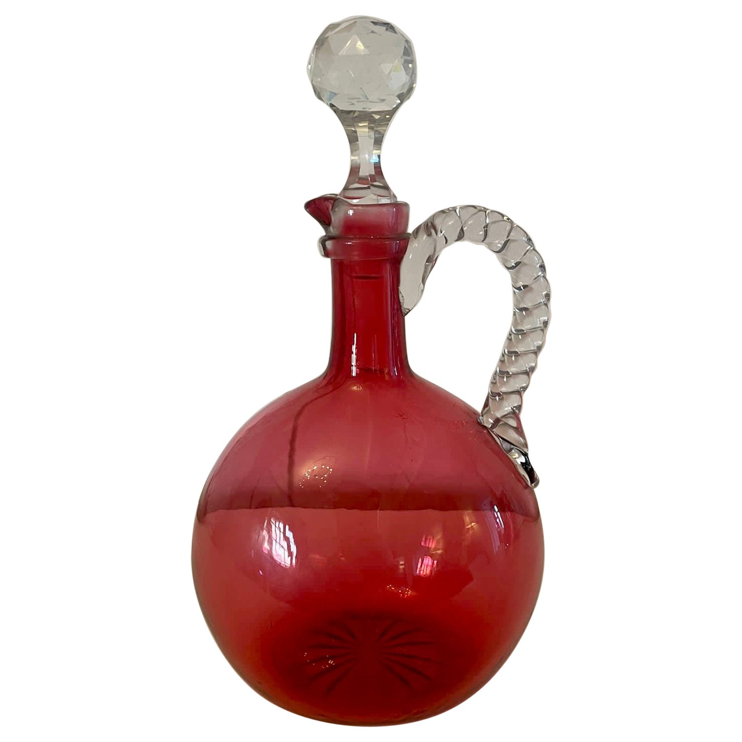 Antique Victorian Quality Cranberry Glass Decanter 