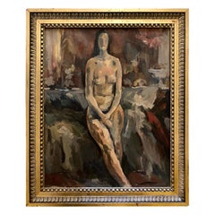 Nude woman oil painting post Fauvisme , France 1950s
