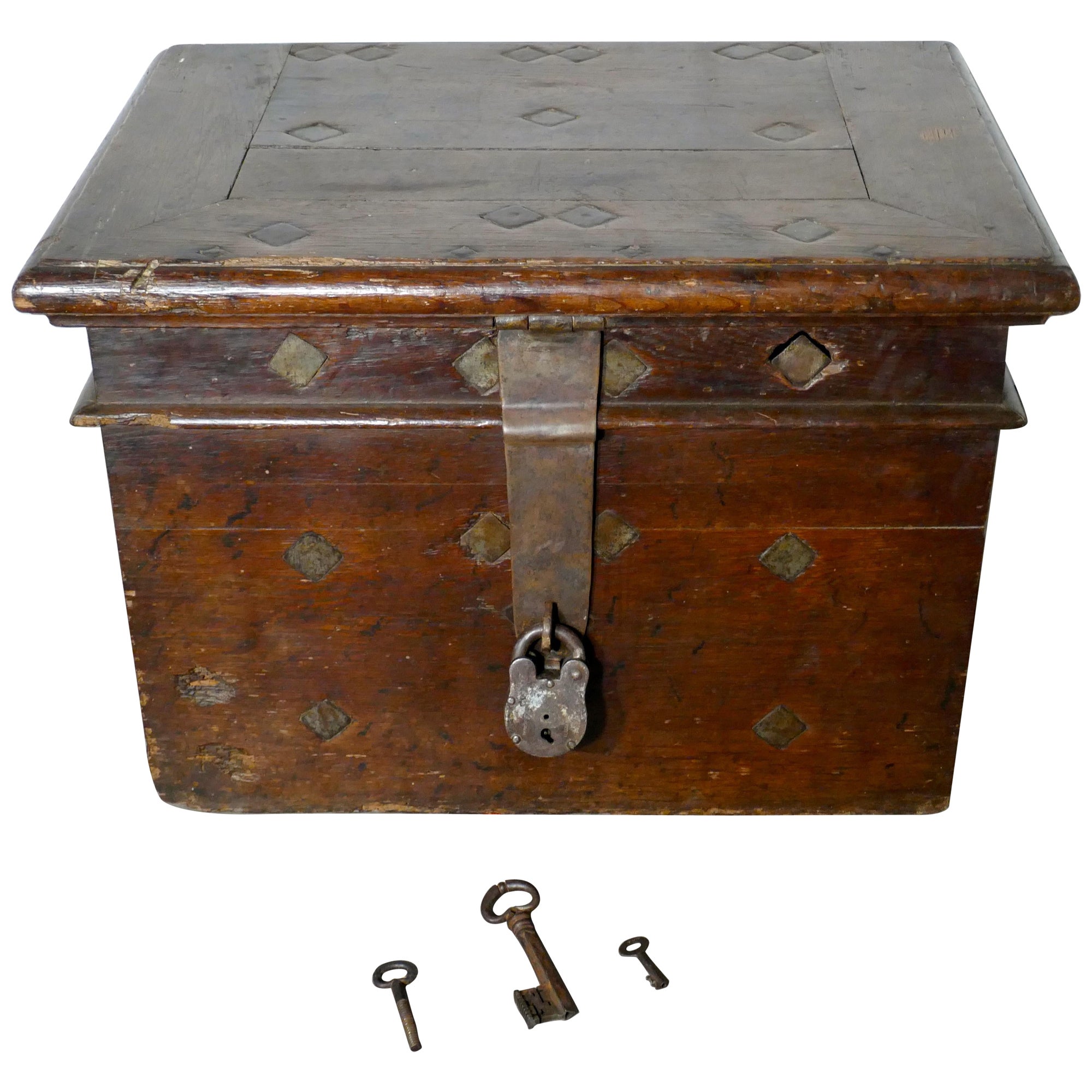 17th Century French Coffer, Oak Silver Treasure Chest, Strong Box    For Sale