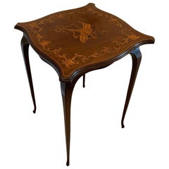 Superbe table de chevet ancienne en acajou marqueté de style victorien 