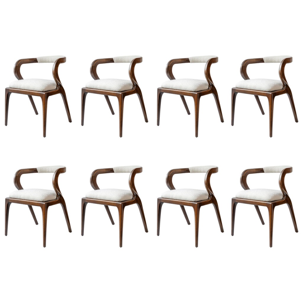 Nana Wooden Dining Chair with Back Detail, No:2, Set of 8 For Sale