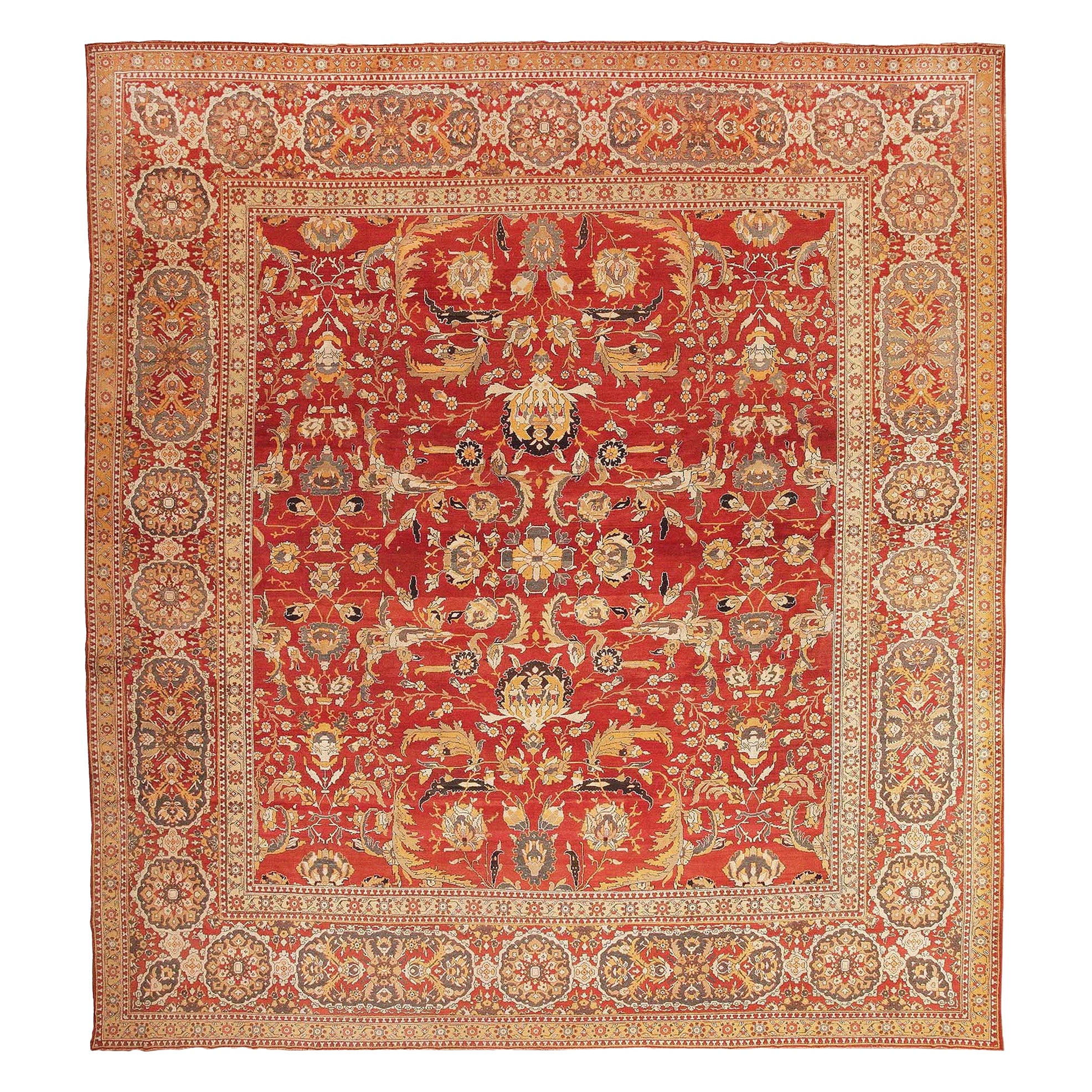 Antique Indian Agra Carpet. Size: 18 ft x 19 ft 1 in For Sale