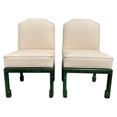 Pair of Faux Malachite Side Chairs, Hollywood Regency, Ming Style 